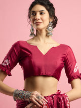 Women's Crepe Red Printed Designer Saree with Blouse Piece