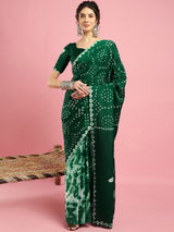 Women's Crepe Green Printed Designer Saree With Blouse Piece