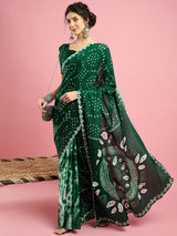 Women's Crepe Green Printed Designer Saree With Blouse Piece