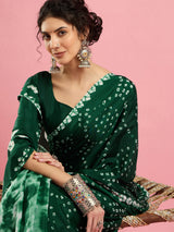 Women's Crepe Green Printed Designer Saree With Blouse Piece
