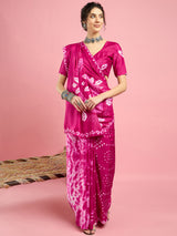 Women's Crepe Pink Printed Designer Saree With Blouse Piece