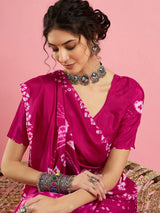 Women's Crepe Pink Printed Designer Saree With Blouse Piece