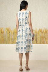 Women's Beige Cotton Slub Ethnic Motifs Dress