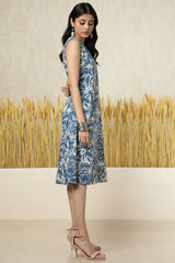 Women's Beige Cotton Slub Floral Print Dress