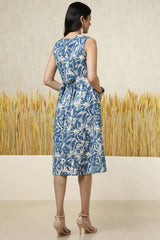 Women's Beige Cotton Slub Floral Print Dress