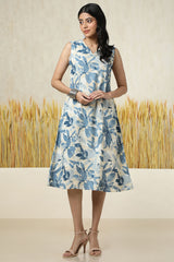 Women's Beige Cotton Slub Abstract Print Dress
