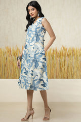 Women's Beige Cotton Slub Abstract Print Dress