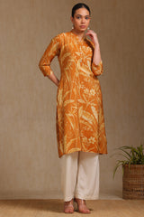 Women's Mustard Tissue Botanical Print Kurta
