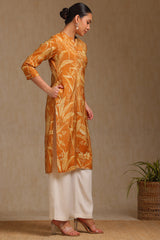 Women's Mustard Tissue Botanical Print Kurta