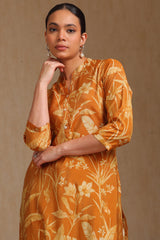 Women's Mustard Tissue Botanical Print Kurta