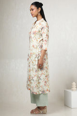 Women's Cream Linen Floral Print Kurta