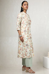 Women's Cream Linen Floral Print Kurta
