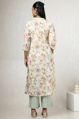 Women's Cream Linen Floral Print Kurta