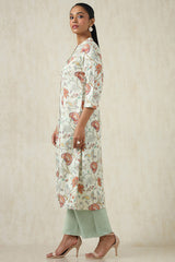 Women's Beige Linen Botanical Kurta