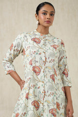 Women's Beige Linen Botanical Kurta