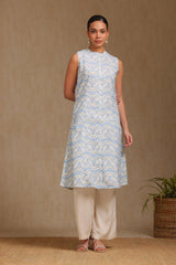 Women's Blue Linen Ikat Print Kurta