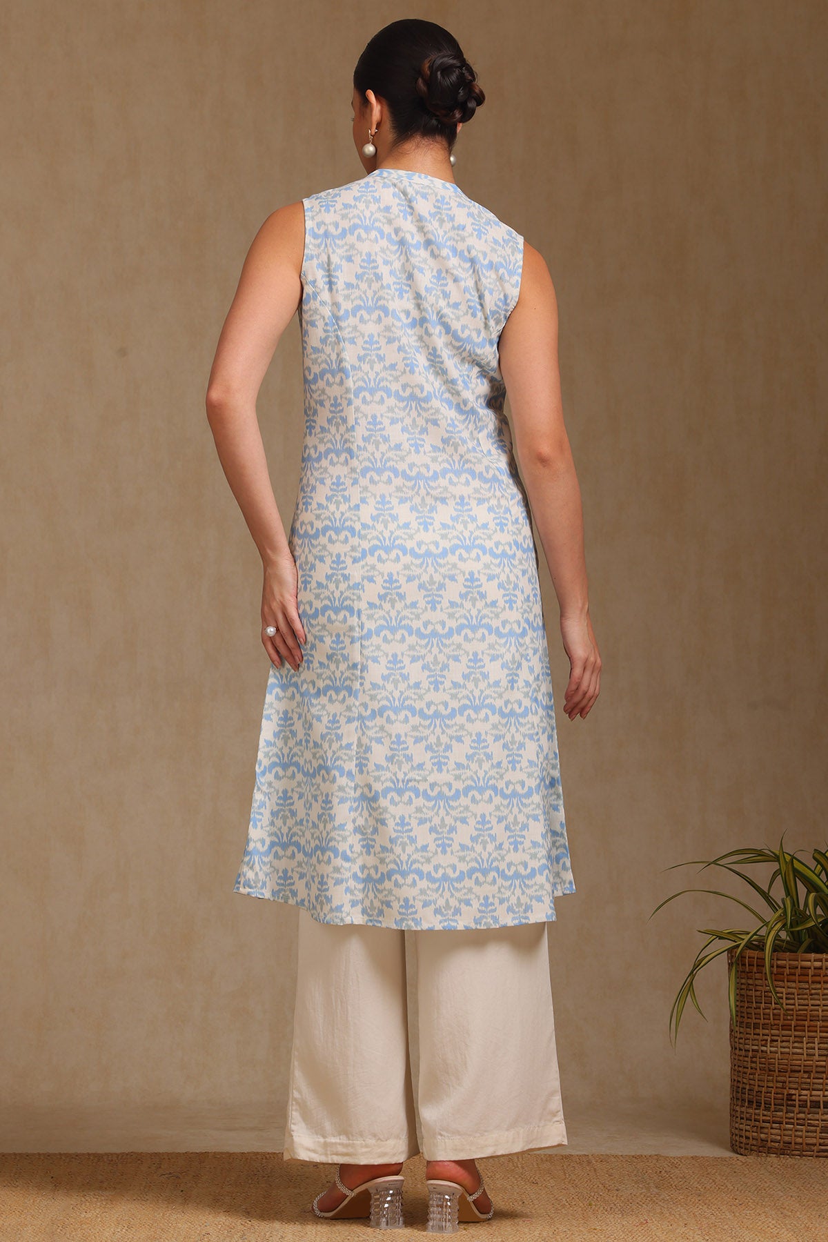 Women's Blue Linen Ikat Print Kurta