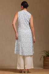 Women's Blue Linen Ikat Print Kurta