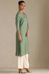 Women's Sap Green Rayon Embroidered Kurta With Thread Work