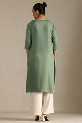 Women's Sap Green Rayon Embroidered Kurta With Thread Work