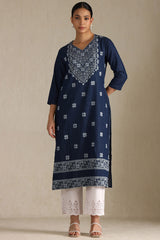 Women's Indigo Denim Geometric Print Kurta