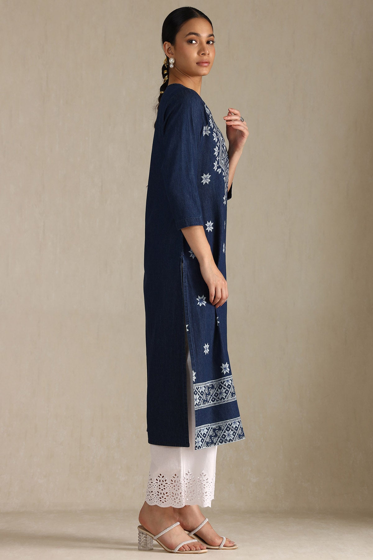 Women's Indigo Denim Geometric Print Kurta