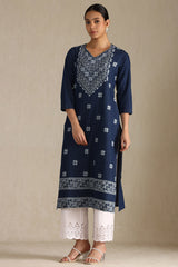 Women's Indigo Denim Geometric Print Kurta