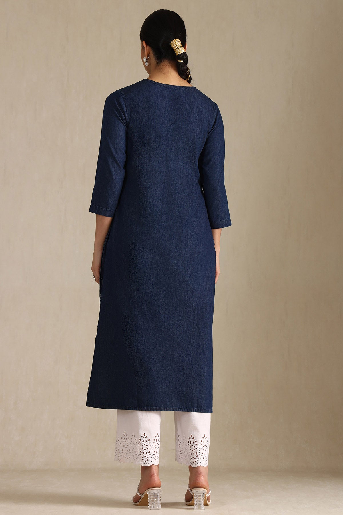 Women's Indigo Denim Geometric Print Kurta