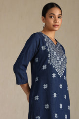Women's Indigo Denim Geometric Print Kurta