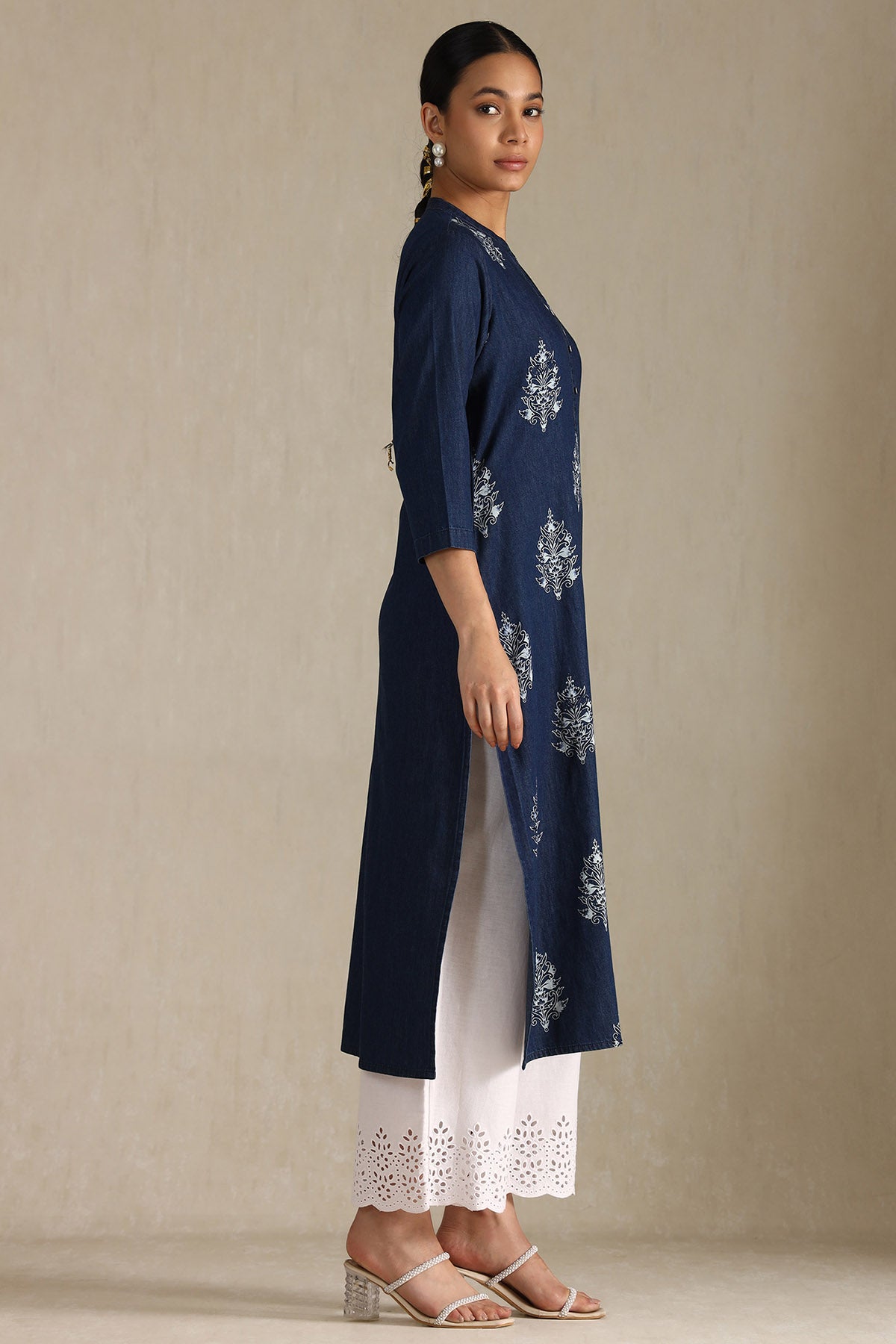 Women's Indigo Denim Floral Print Kurta