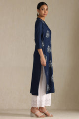 Women's Indigo Denim Floral Print Kurta