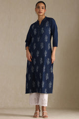 Women's Indigo Denim Floral Print Kurta