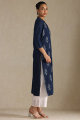 Women's Indigo Denim Floral Print Kurta
