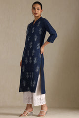 Women's Indigo Denim Floral Print Kurta