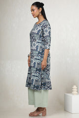 Women's Blue Rayon Ethnic Motifs Kurta