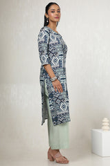 Women's Blue Rayon Ethnic Motifs Kurta