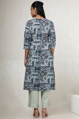 Women's Blue Rayon Ethnic Motifs Kurta