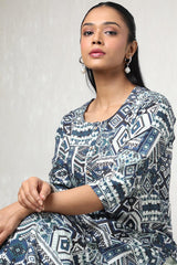 Women's Blue Rayon Ethnic Motifs Kurta