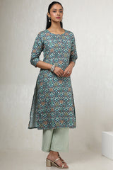 Women's Teal Rayon Ethnic Motifs Kurta