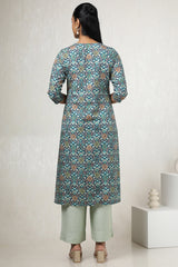 Women's Teal Rayon Ethnic Motifs Kurta