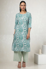 Women's Teal Rayon Ethnic Motifs Kurta