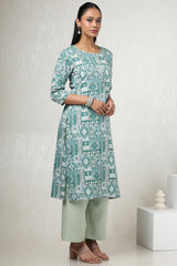 Women's Teal Rayon Ethnic Motifs Kurta