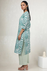 Women's Teal Rayon Ethnic Motifs Kurta