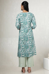 Women's Teal Rayon Ethnic Motifs Kurta