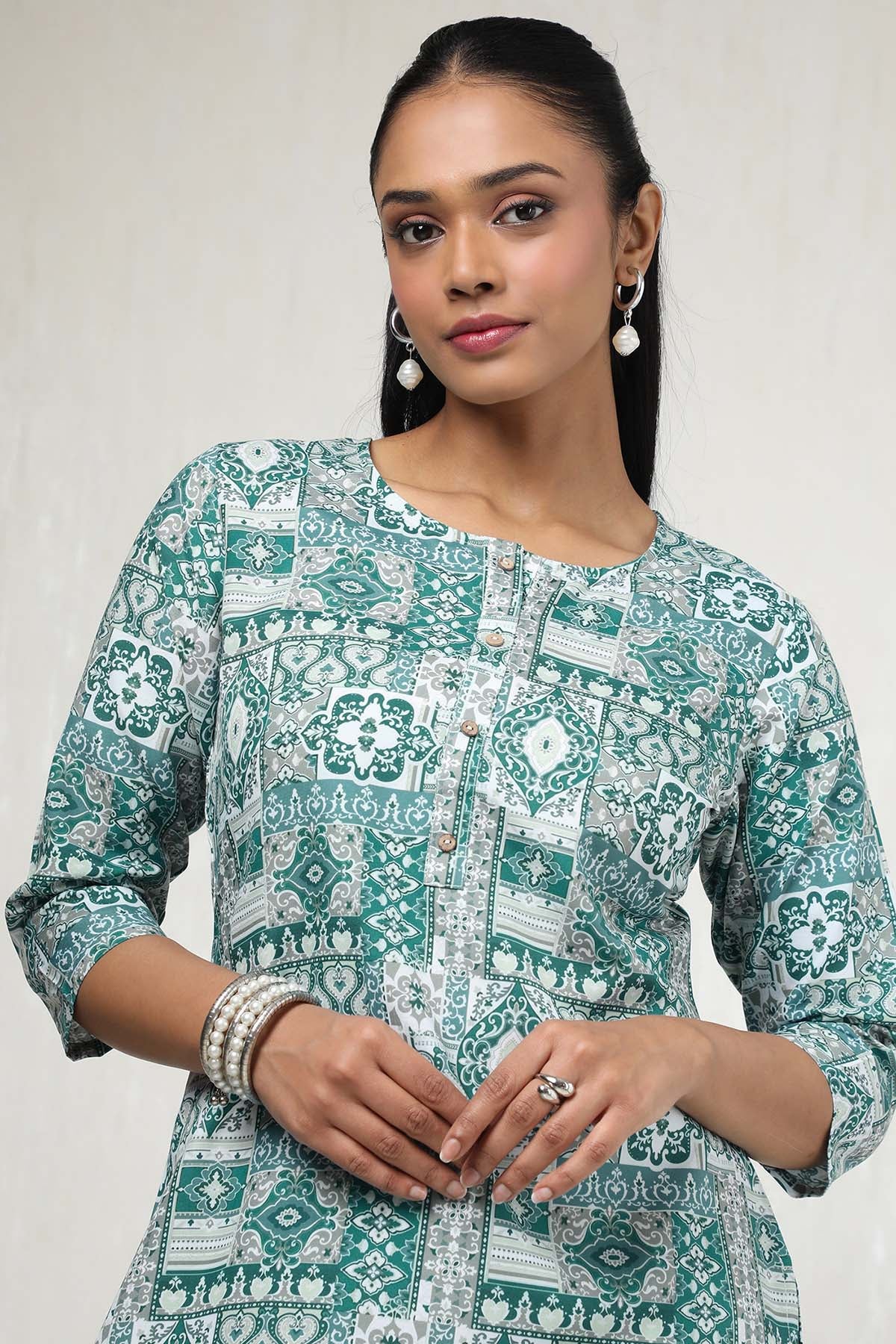 Women's Teal Rayon Ethnic Motifs Kurta