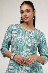 Women's Teal Rayon Ethnic Motifs Kurta