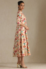 Women's Multicolour Cotton Flex Floral Print Dress With Beads