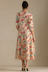 Women's Multicolour Cotton Flex Floral Print Dress With Beads