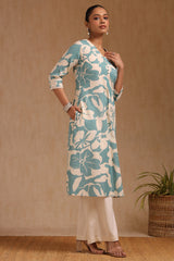 Women's Blue Pure Cotton Floral Print Kurta