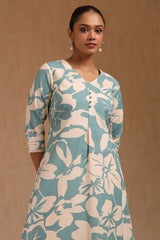 Women's Blue Pure Cotton Floral Print Kurta